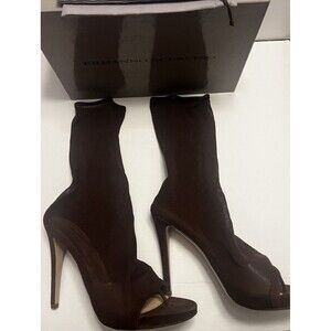 Ermanno Scervino Brown Mesh Sock Open Toe Thong Heels NEW Size 39.5
